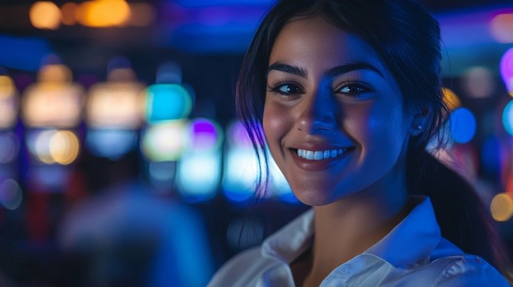 Kartu pertanyaan trivia dalam tema neon